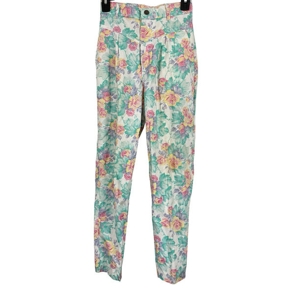 chic Pants - Chic Vintage Floral High Wiast 80s Pastel Pants USA Made Womens sz 24 x 27